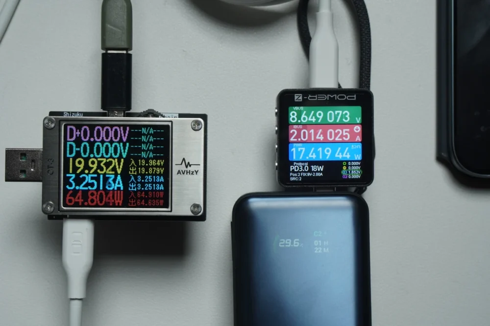 2ポート同時充電した際の様子