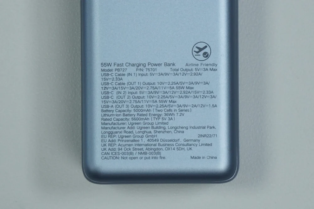 UGREEN PB727の裏面