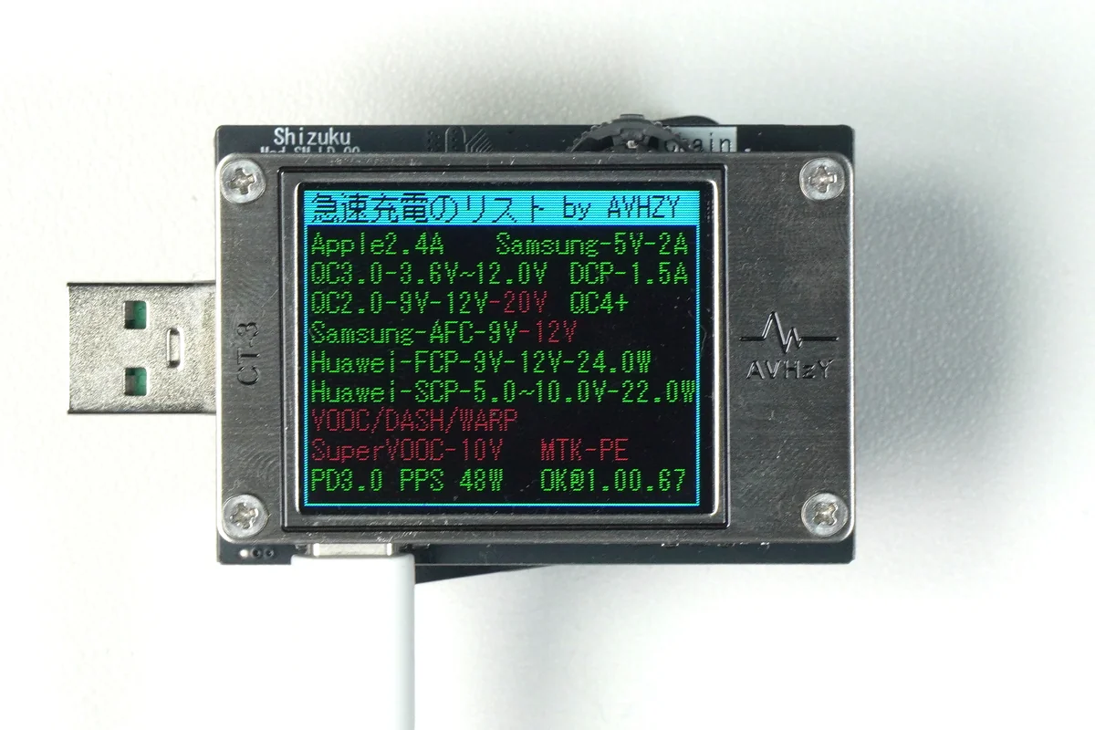 AVHzY Shizukuで確認したAnker Nano Chargerの対応急速充電規格一覧