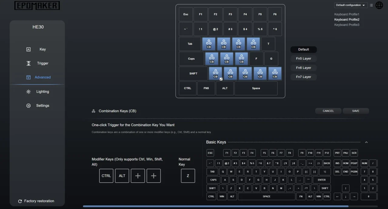 EPOMAKER HE30のArbiterWebでコンビネーションキー（Ctrl+Alt+Z）を割り当てる設定画面